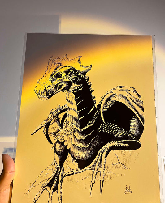 Kilgharrah the Great Dragon from Merlin show - A4 art print - Vertical - Ink